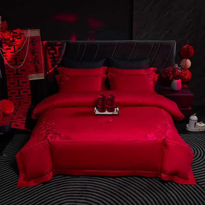 91家纺网 家纺一手货源 找家纺 （总）洽想家 2025新款纯棉贡缎刺绣婚庆系列四件套