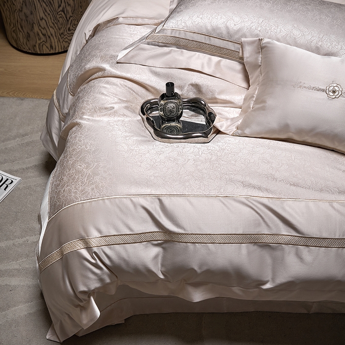 91家纺网 家纺一手货源 找家纺 洽想家 2025新款高精密贡缎色织大提花四件套-夜曲 夜曲-香槟