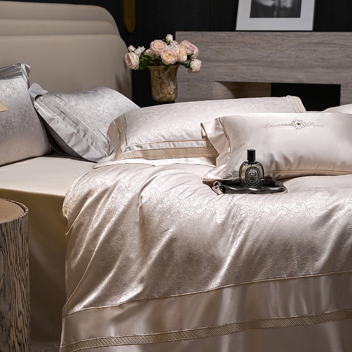 91家纺网 家纺一手货源 找家纺 洽想家 2025新款高精密贡缎色织大提花四件套-夜曲 夜曲-香槟