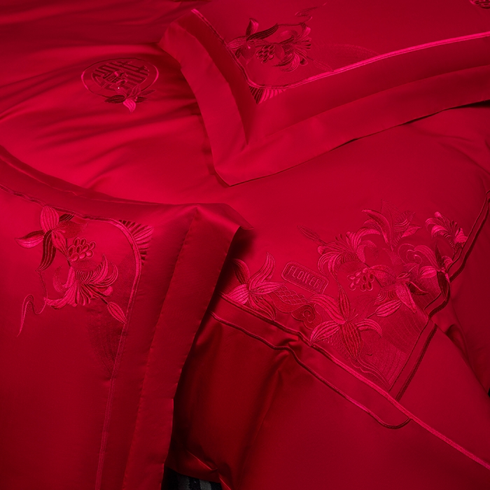 91家纺网 家纺一手货源 找家纺 （总）洽想家 2025新款纯棉贡缎刺绣婚庆系列四件套