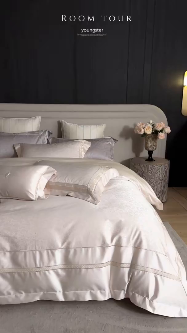 91家纺网 家纺一手货源 找家纺 洽想家 2025新款高精密贡缎色织大提花四件套-夜曲 夜曲-香槟