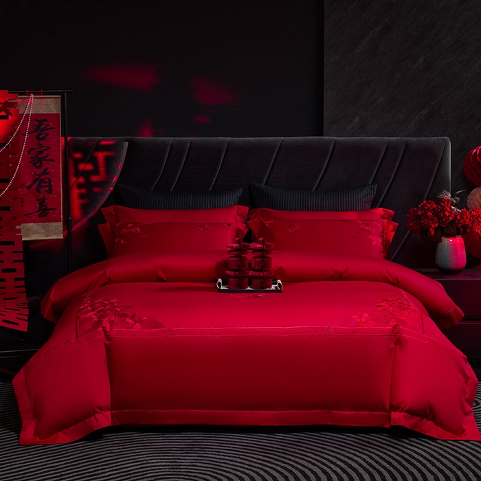 洽想家 2025新款纯棉贡缎刺绣婚庆系列四件套 婚庆-百年好合