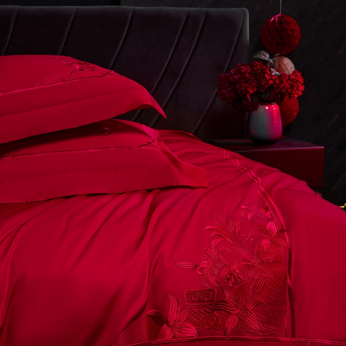 91家纺网 家纺一手货源 找家纺 洽想家 2025新款纯棉贡缎刺绣婚庆系列四件套 婚庆-百年好合