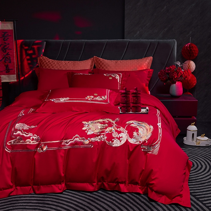 91家纺网 家纺一手货源 找家纺 洽想家 2025新款纯棉贡缎刺绣婚庆系列四件套 婚庆-龙凤呈祥