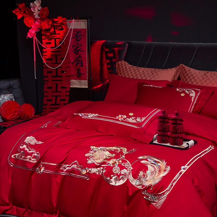 91家纺网 家纺一手货源 找家纺 洽想家 2025新款纯棉贡缎刺绣婚庆系列四件套 婚庆-龙凤呈祥