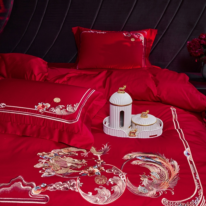 91家纺网 家纺一手货源 找家纺 洽想家 2025新款纯棉贡缎刺绣婚庆系列四件套 婚庆-龙凤呈祥