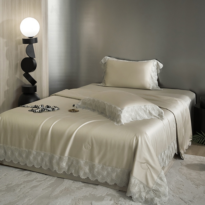 91家纺网 家纺一手货源 找家纺 （总）洽想家 2025春夏新款100S天丝棉蕾丝夏被四件套--沐颜