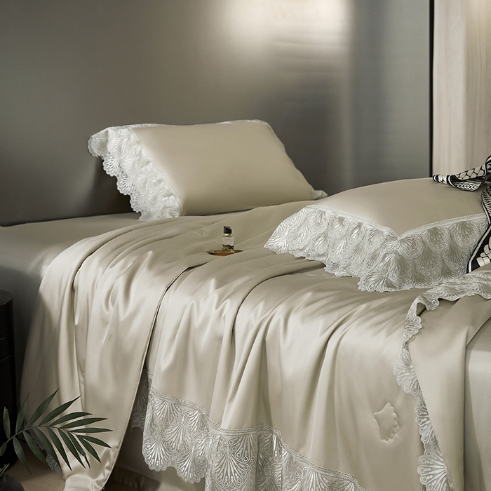 91家纺网 家纺一手货源 找家纺 （总）洽想家 2025春夏新款100S天丝棉蕾丝夏被四件套--沐颜