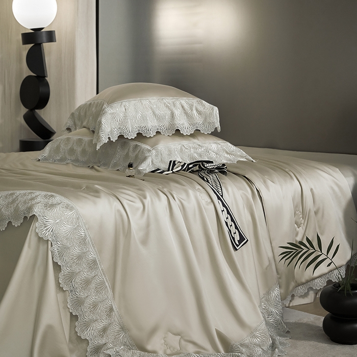 91家纺网 家纺一手货源 找家纺 （总）洽想家 2025春夏新款100S天丝棉蕾丝夏被四件套--沐颜