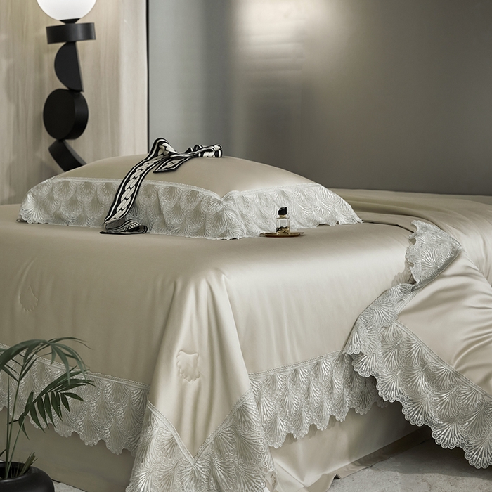 91家纺网 家纺一手货源 找家纺 （总）洽想家 2025春夏新款100S天丝棉蕾丝夏被四件套--沐颜