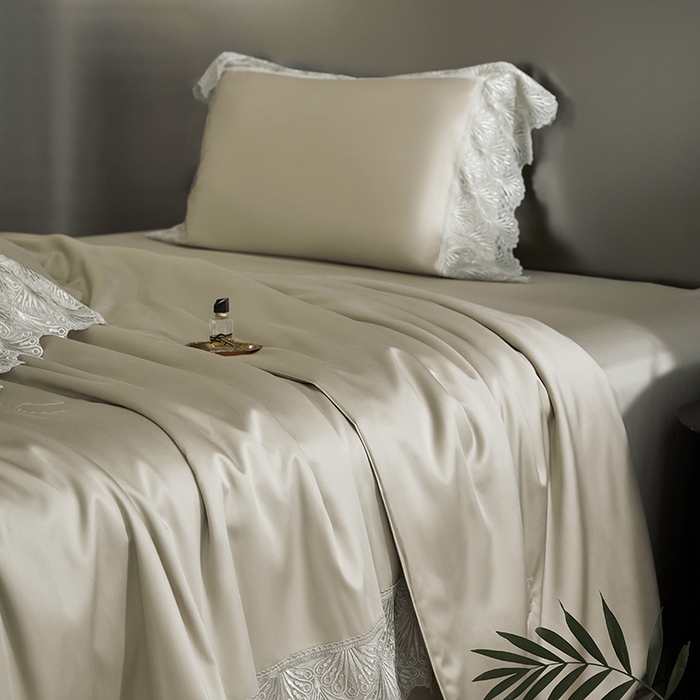 91家纺网 家纺一手货源 找家纺 洽想家 2025春夏新款100S天丝棉蕾丝夏被四件套--沐颜 沐颜 金色