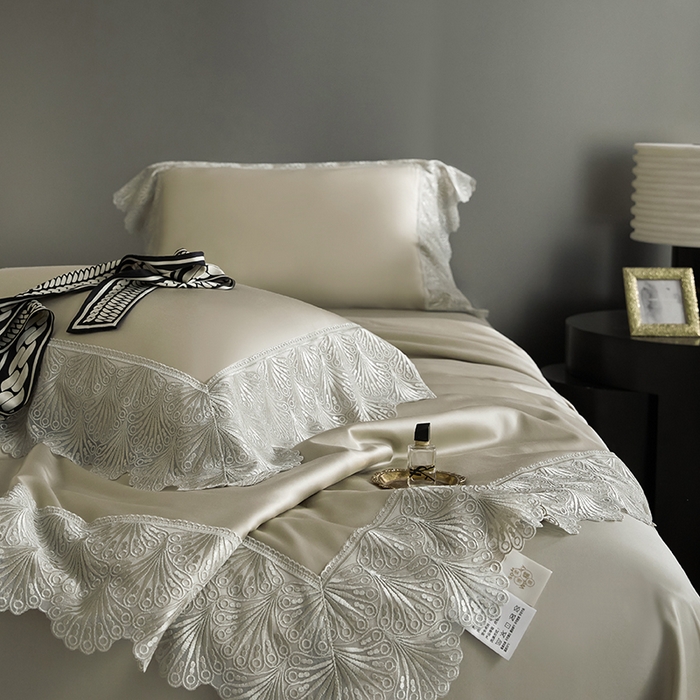 91家纺网 家纺一手货源 找家纺 洽想家 2025春夏新款100S天丝棉蕾丝夏被四件套--沐颜 沐颜 金色