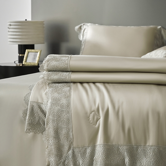 91家纺网 家纺一手货源 找家纺 洽想家 2025春夏新款100S天丝棉蕾丝夏被四件套--沐颜 沐颜 金色