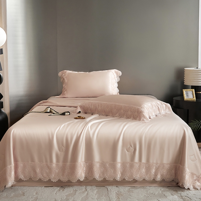 洽想家 2025春夏新款100S天丝棉蕾丝夏被四件套--沐颜 沐颜 玉色