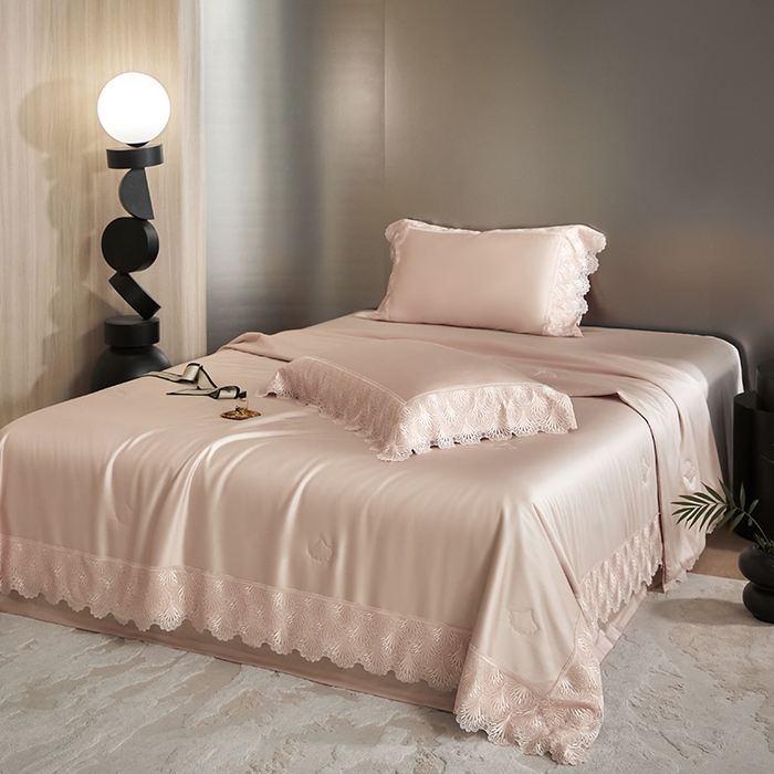 91家纺网 家纺一手货源 找家纺 洽想家 2025春夏新款100S天丝棉蕾丝夏被四件套--沐颜 沐颜 玉色