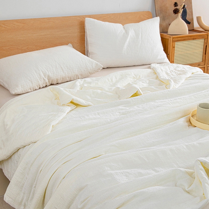 91家纺网 家纺一手货源 找家纺 （总）良品汇馆 2025新款日式无印全棉A类双层纱大豆夏被良品全棉空调被夏凉被子纯色提花