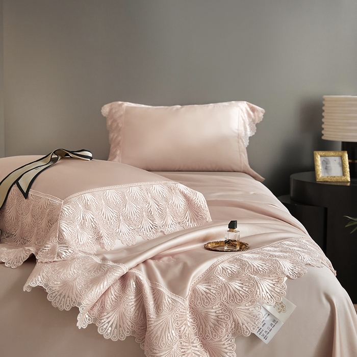 91家纺网 家纺一手货源 找家纺 洽想家 2025春夏新款100S天丝棉蕾丝夏被四件套--沐颜 沐颜 玉色