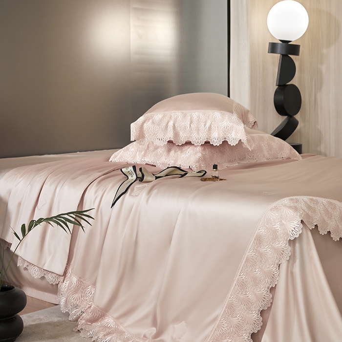 91家纺网 家纺一手货源 找家纺 洽想家 2025春夏新款100S天丝棉蕾丝夏被四件套--沐颜 沐颜 玉色