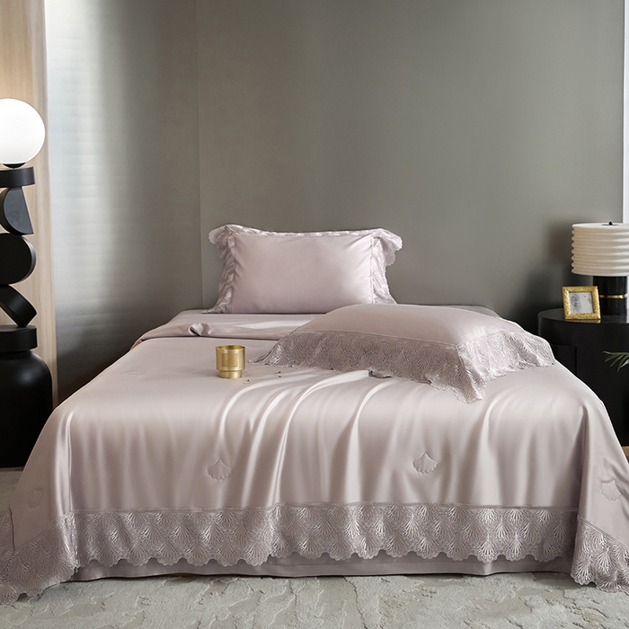 洽想家 2025春夏新款100S天丝棉蕾丝夏被四件套--沐颜 沐颜 紫色