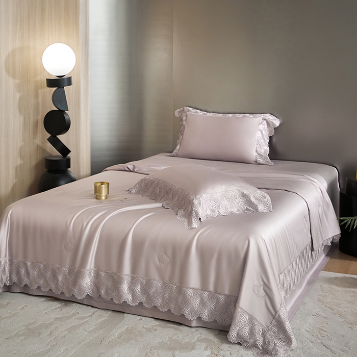 91家纺网 家纺一手货源 找家纺 洽想家 2025春夏新款100S天丝棉蕾丝夏被四件套--沐颜 沐颜 紫色