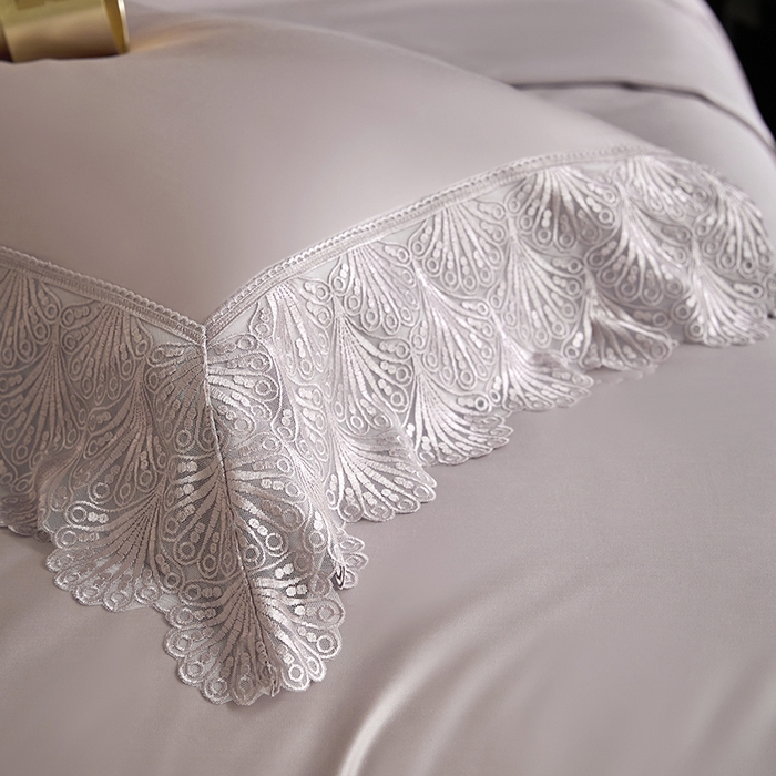 91家纺网 家纺一手货源 找家纺 洽想家 2025春夏新款100S天丝棉蕾丝夏被四件套--沐颜 沐颜 紫色