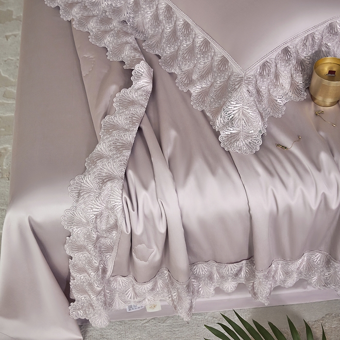 91家纺网 家纺一手货源 找家纺 洽想家 2025春夏新款100S天丝棉蕾丝夏被四件套--沐颜 沐颜 紫色