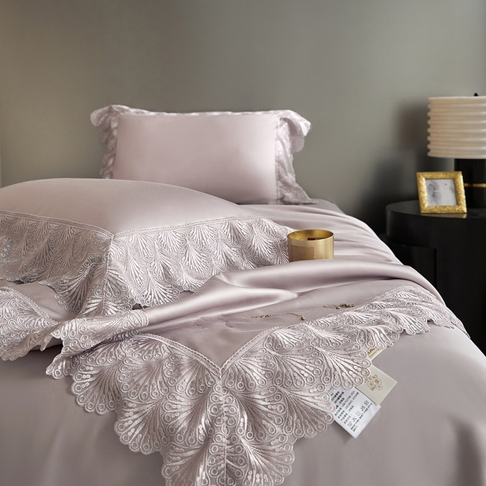 91家纺网 家纺一手货源 找家纺 洽想家 2025春夏新款100S天丝棉蕾丝夏被四件套--沐颜 沐颜 紫色