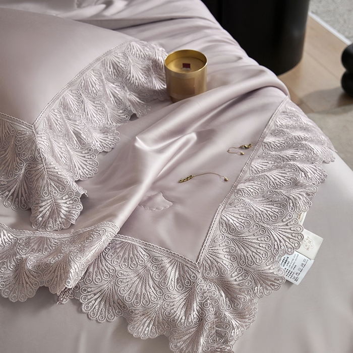 91家纺网 家纺一手货源 找家纺 洽想家 2025春夏新款100S天丝棉蕾丝夏被四件套--沐颜 沐颜 紫色