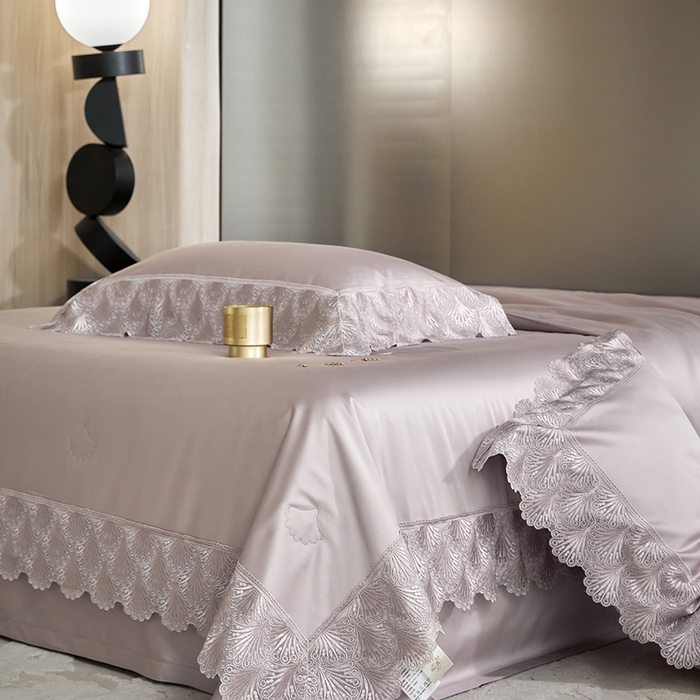 91家纺网 家纺一手货源 找家纺 洽想家 2025春夏新款100S天丝棉蕾丝夏被四件套--沐颜 沐颜 紫色