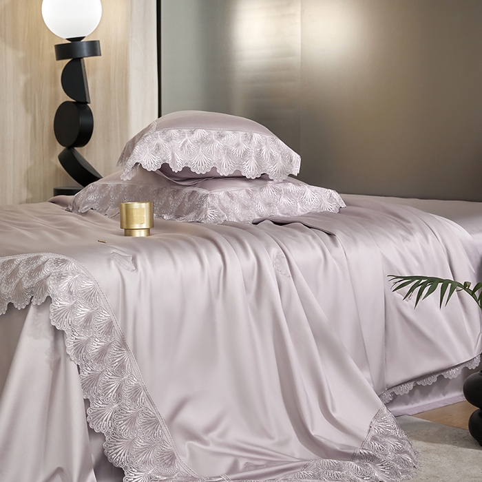 91家纺网 家纺一手货源 找家纺 洽想家 2025春夏新款100S天丝棉蕾丝夏被四件套--沐颜 沐颜 紫色