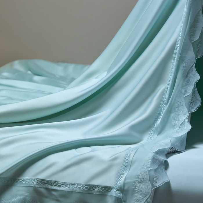 91家纺网 家纺一手货源 找家纺 洽想家 2025新品80支兰精天丝大豆纤维夏被四件套-山峦迭 山峦迭-绿