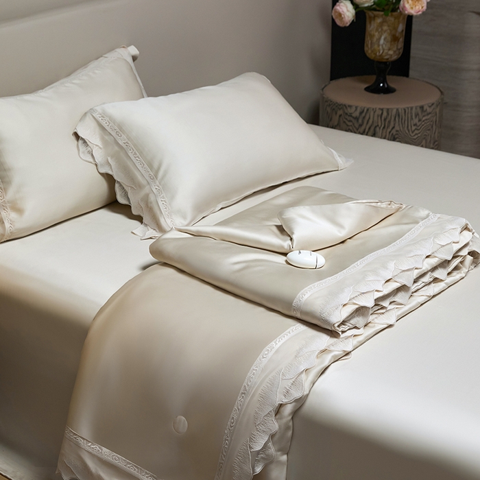 91家纺网 家纺一手货源 找家纺 洽想家 2025新品80支兰精天丝大豆纤维夏被四件套-山峦迭 山峦迭-金