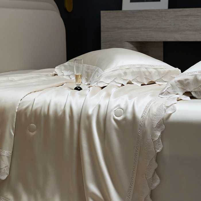 91家纺网 家纺一手货源 找家纺 洽想家 2025新品80支兰精天丝大豆纤维夏被四件套-山峦迭 山峦迭-金