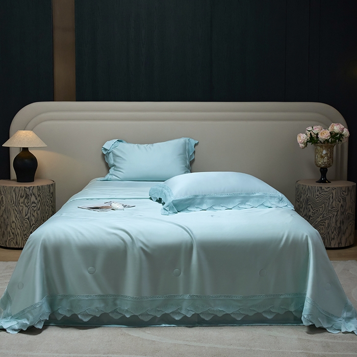 91家纺网 家纺一手货源 找家纺 洽想家 2025新品80支兰精天丝大豆纤维夏被四件套-山峦迭 山峦迭-绿