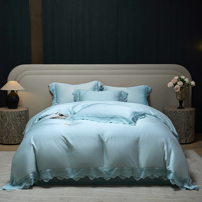 91家纺网 家纺一手货源 找家纺 洽想家 2025新品80支兰精天丝大豆纤维夏被四件套-山峦迭 山峦迭-绿