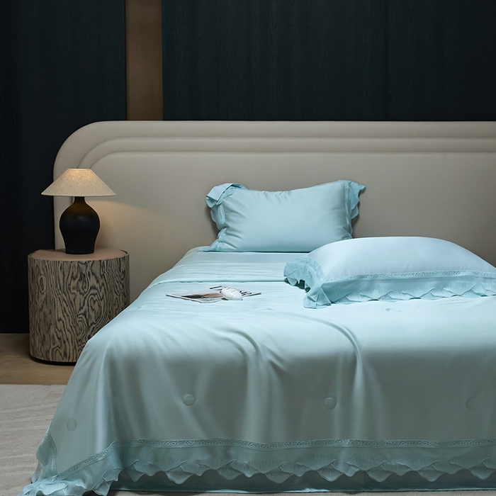 91家纺网 家纺一手货源 找家纺 洽想家 2025新品80支兰精天丝大豆纤维夏被四件套-山峦迭 山峦迭-绿