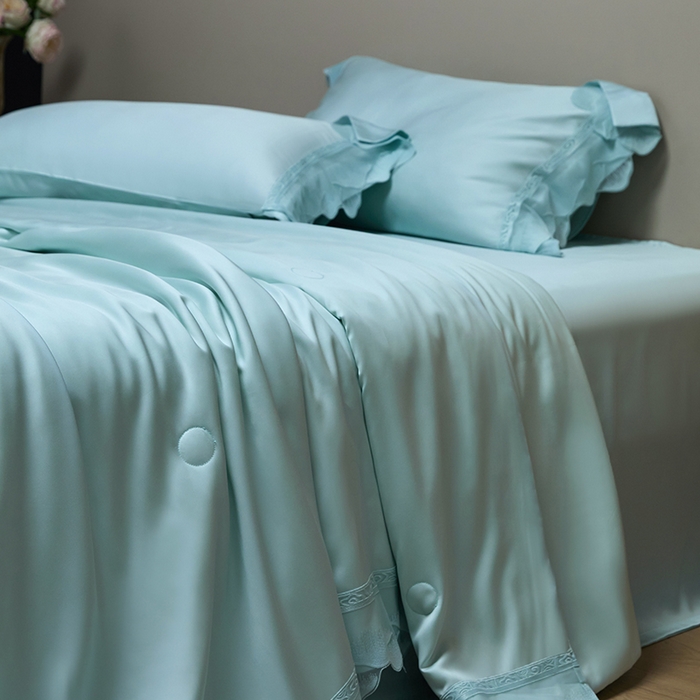 91家纺网 家纺一手货源 找家纺 洽想家 2025新品80支兰精天丝大豆纤维夏被四件套-山峦迭 山峦迭-绿