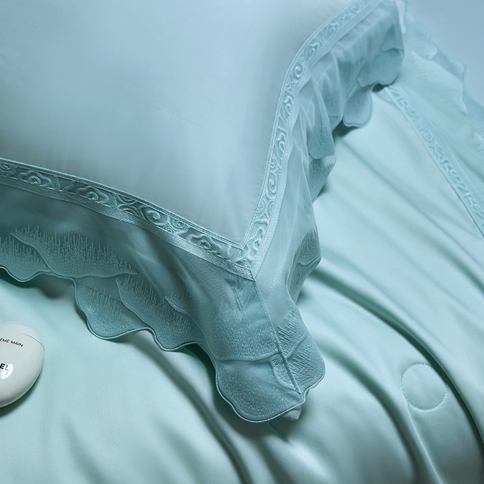 91家纺网 家纺一手货源 找家纺 洽想家 2025新品80支兰精天丝大豆纤维夏被四件套-山峦迭 山峦迭-绿