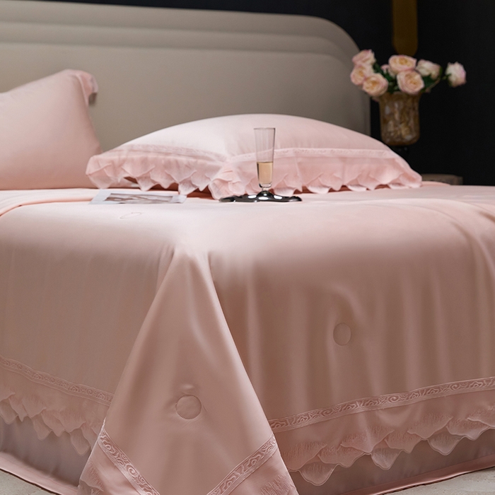 91家纺网 家纺一手货源 找家纺 洽想家 2025新品80支兰精天丝大豆纤维夏被四件套-山峦迭 山峦迭-玉