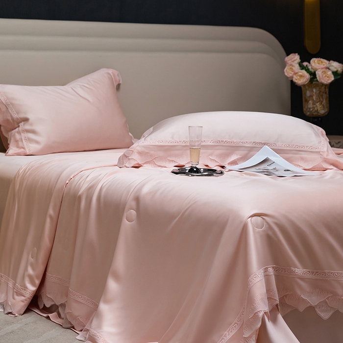 91家纺网 家纺一手货源 找家纺 洽想家 2025新品80支兰精天丝大豆纤维夏被四件套-山峦迭 山峦迭-玉