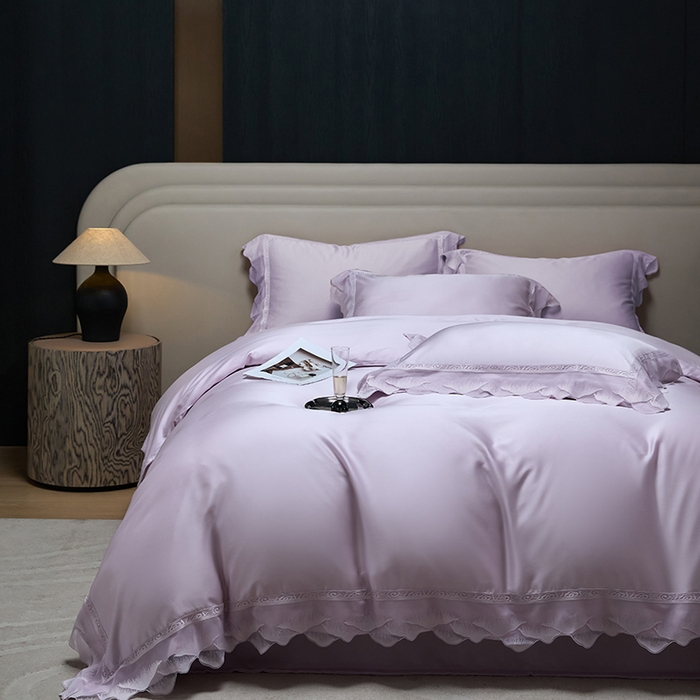 91家纺网 家纺一手货源 找家纺 洽想家 2025新品80支兰精天丝大豆纤维夏被四件套-山峦迭 山峦迭-紫