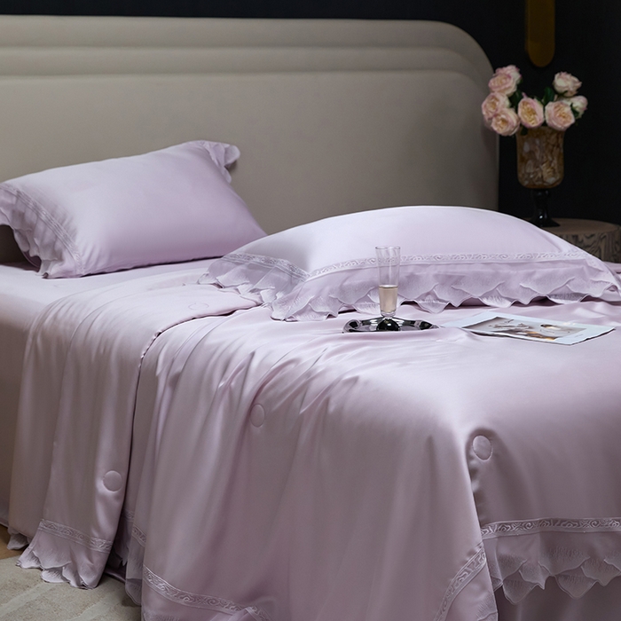 91家纺网 家纺一手货源 找家纺 洽想家 2025新品80支兰精天丝大豆纤维夏被四件套-山峦迭 山峦迭-紫