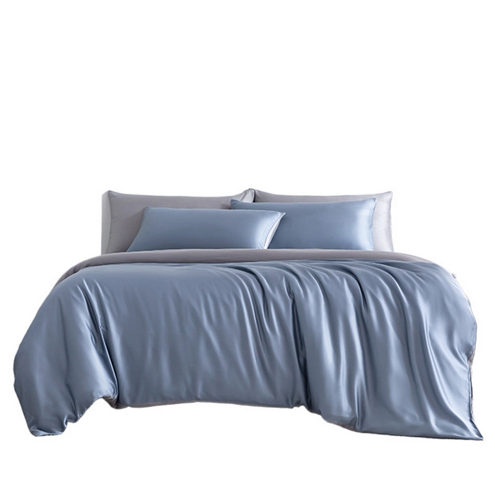 91家纺网 家纺一手货源 找家纺 良品汇馆 2025新款日式无印60S莱赛尔兰精天丝纯色四件套良品夏季天丝4件套天丝床品 劳伦蓝-伯爵灰