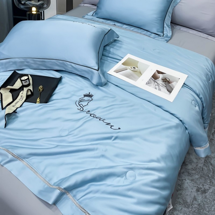 91家纺网 家纺一手货源 找家纺 洽想家 2025新款柠檬莫代尔天丝夏被被子被芯 琥珀蓝