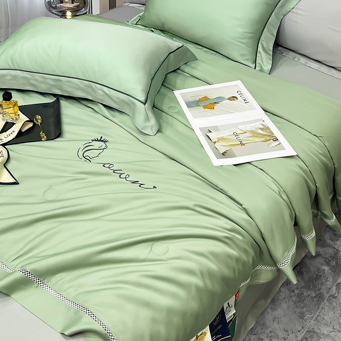 91家纺网 家纺一手货源 找家纺 洽想家 2025新款柠檬莫代尔天丝夏被被子被芯 灰草绿