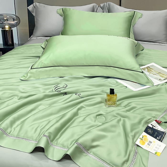 91家纺网 家纺一手货源 找家纺 洽想家 2025新款柠檬莫代尔天丝夏被被子被芯 灰草绿