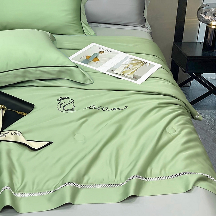 91家纺网 家纺一手货源 找家纺 洽想家 2025新款柠檬莫代尔天丝夏被被子被芯 灰草绿