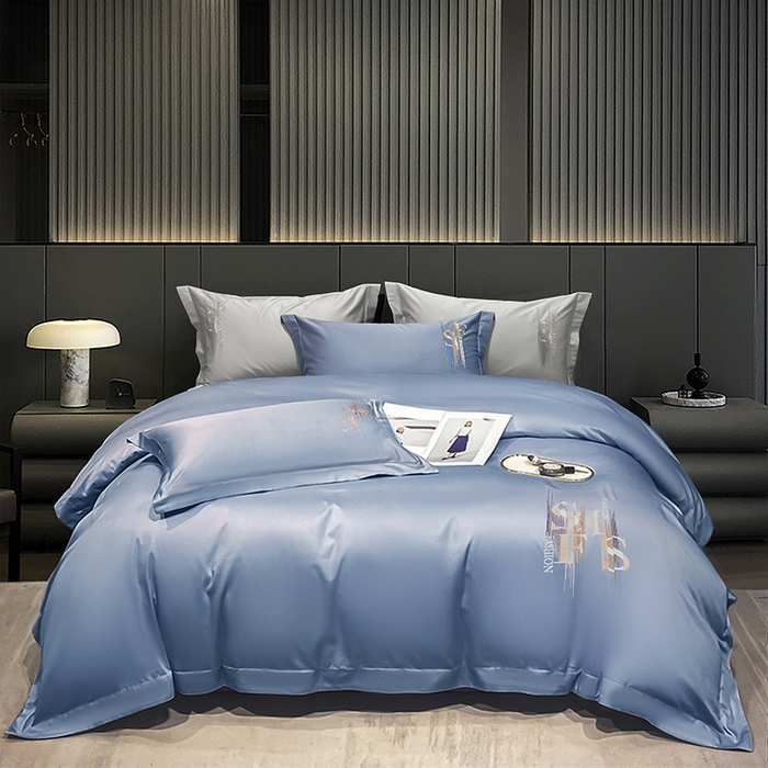 洽想家 2025新款100支长绒棉刺绣四件套--时光痕迹 时光痕迹-宾利蓝