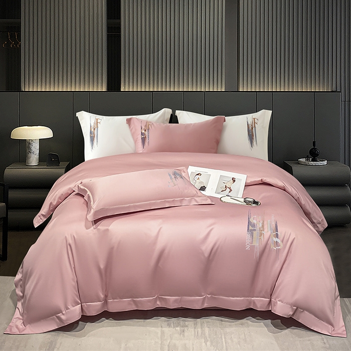 洽想家 2025新款100支长绒棉刺绣四件套--时光痕迹 时光痕迹-豆沙粉