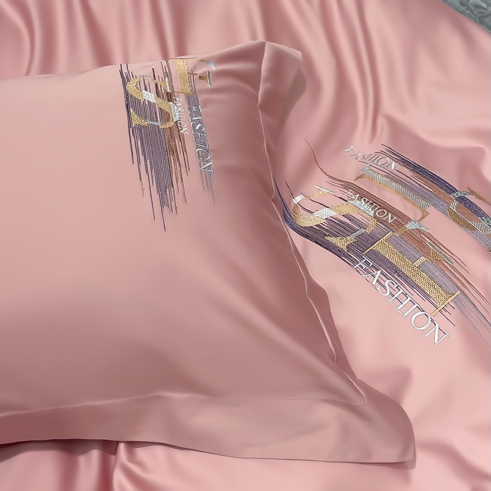 91家纺网 家纺一手货源 找家纺 洽想家 2025新款100支长绒棉刺绣四件套--时光痕迹 时光痕迹-豆沙粉